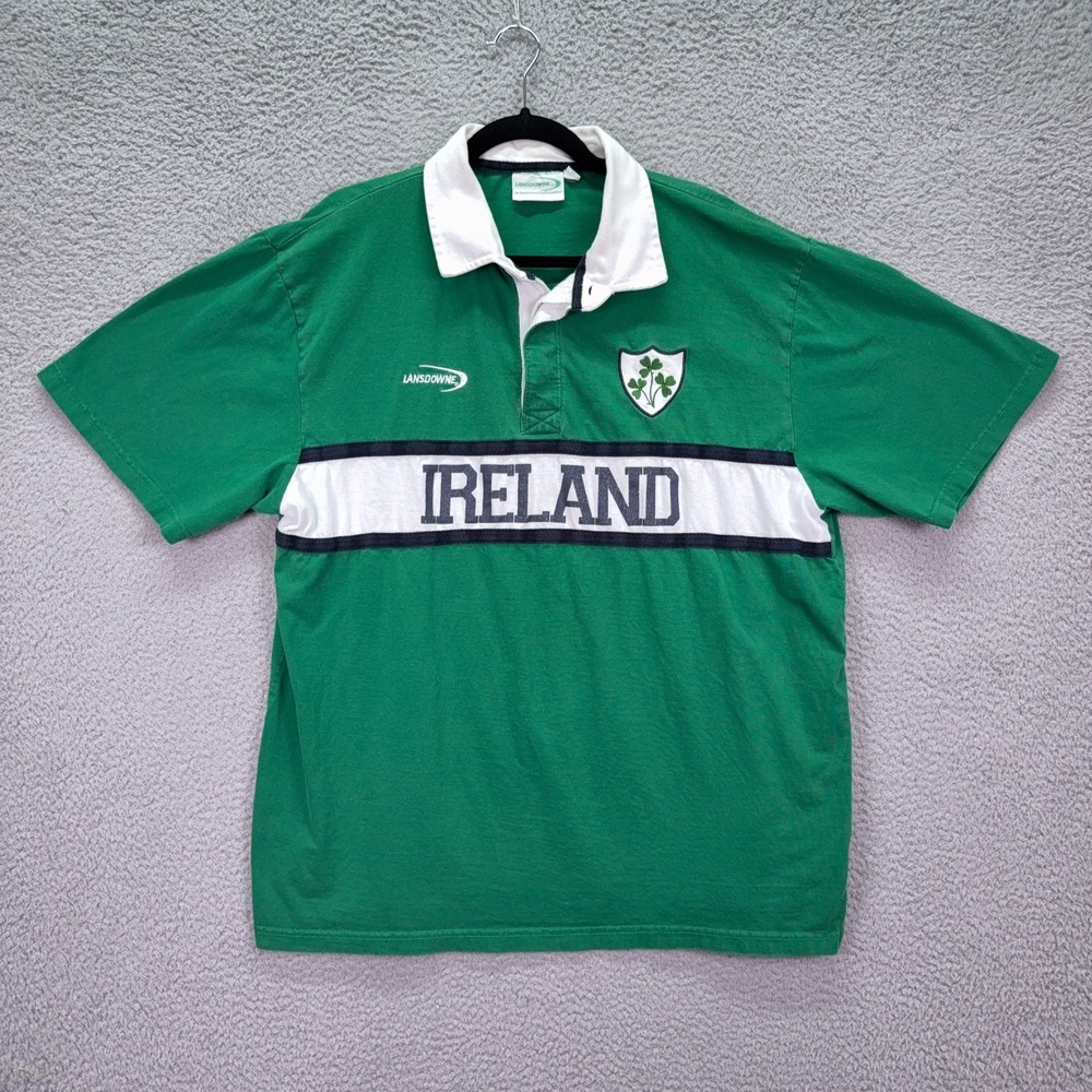 VTG Ireland Rugby Polo Mens XXL Green Lansdowne Jersey Sport Preppy Y2K